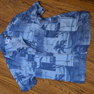 Levis Men's Large Relaxed Tropical Graphic Hawaiian Style Blue Shades Shirt EUC